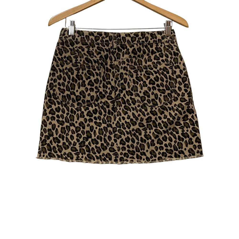 Entro Leopard Print‎ Denim Mini Skirt Tan Black Animal Raw Hem Style Size M - Picture 7 of 8